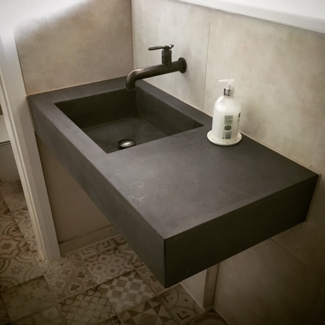 Polished Concrete Floating Vanity Sink made by Concrete Tuesdays fitted in London